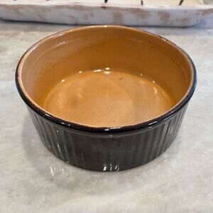 Durofeu French Soufflé baking dish 30’s brown ribbed glaze  6-1/2”